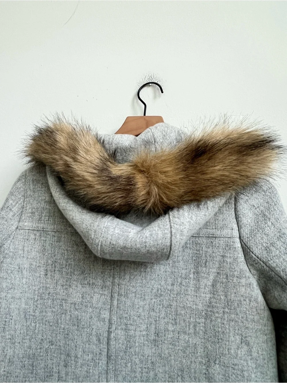 J.Crew Wool Nello Gorri Chateau Faux Fur Hood Parka Coat Sz 2 Quiet Luxury Gray - Picture 12 of 16
